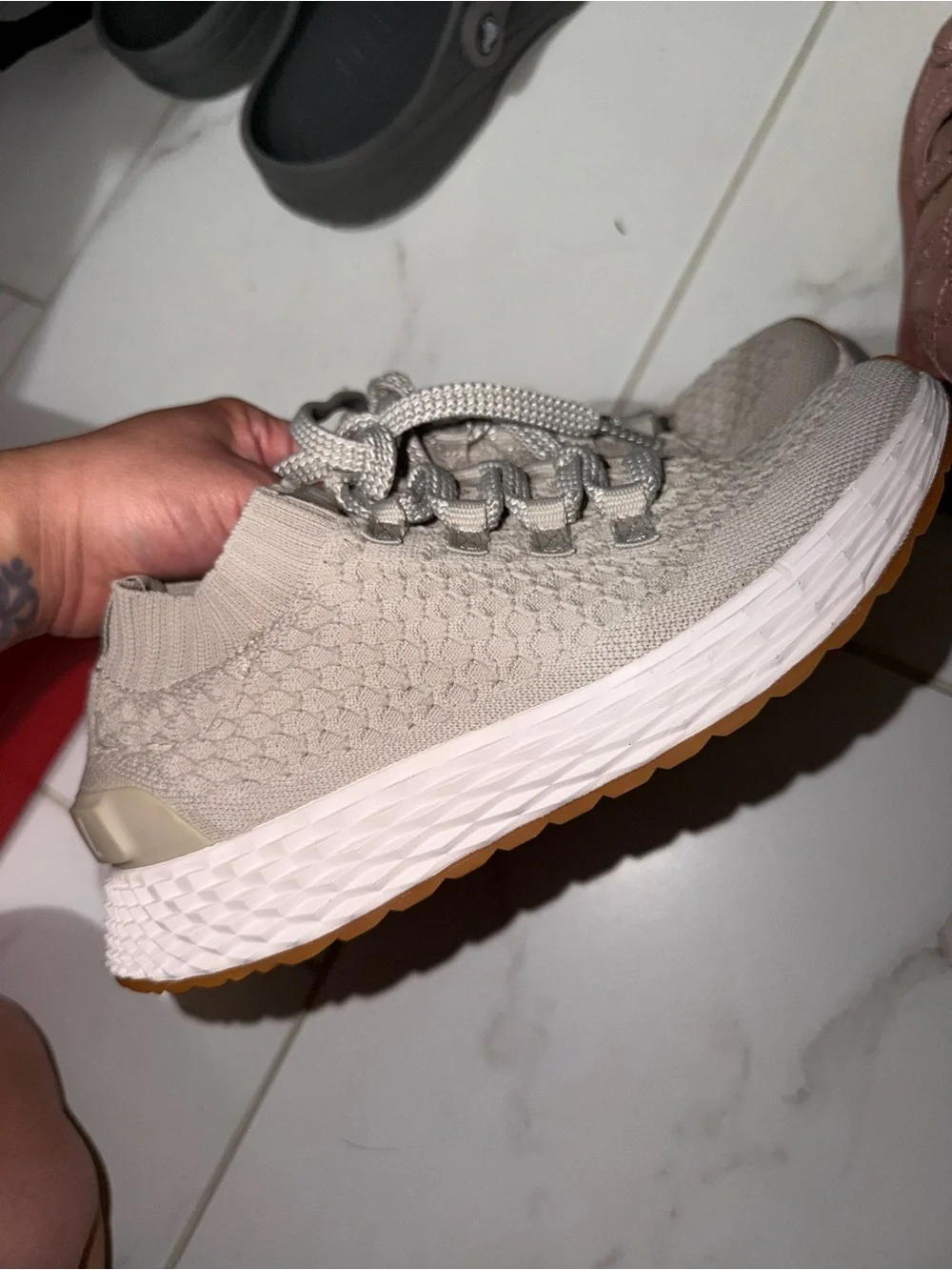 NOBULL Beige Knit Sneakers with Orange Outsoles